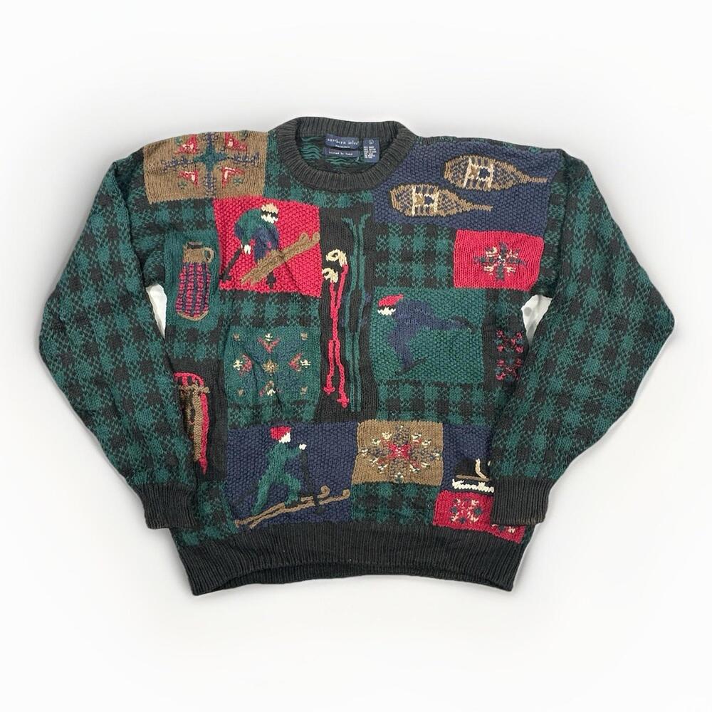 Vintage Hand Knit Northern Isles Sweater Winter Skiing Christmas Fisherman Sz Lg